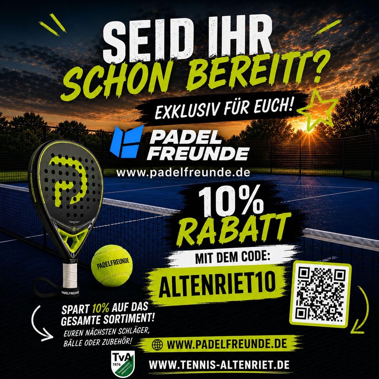 Padelfreunde – 10% Rabatt mit Code ALTENRIET10